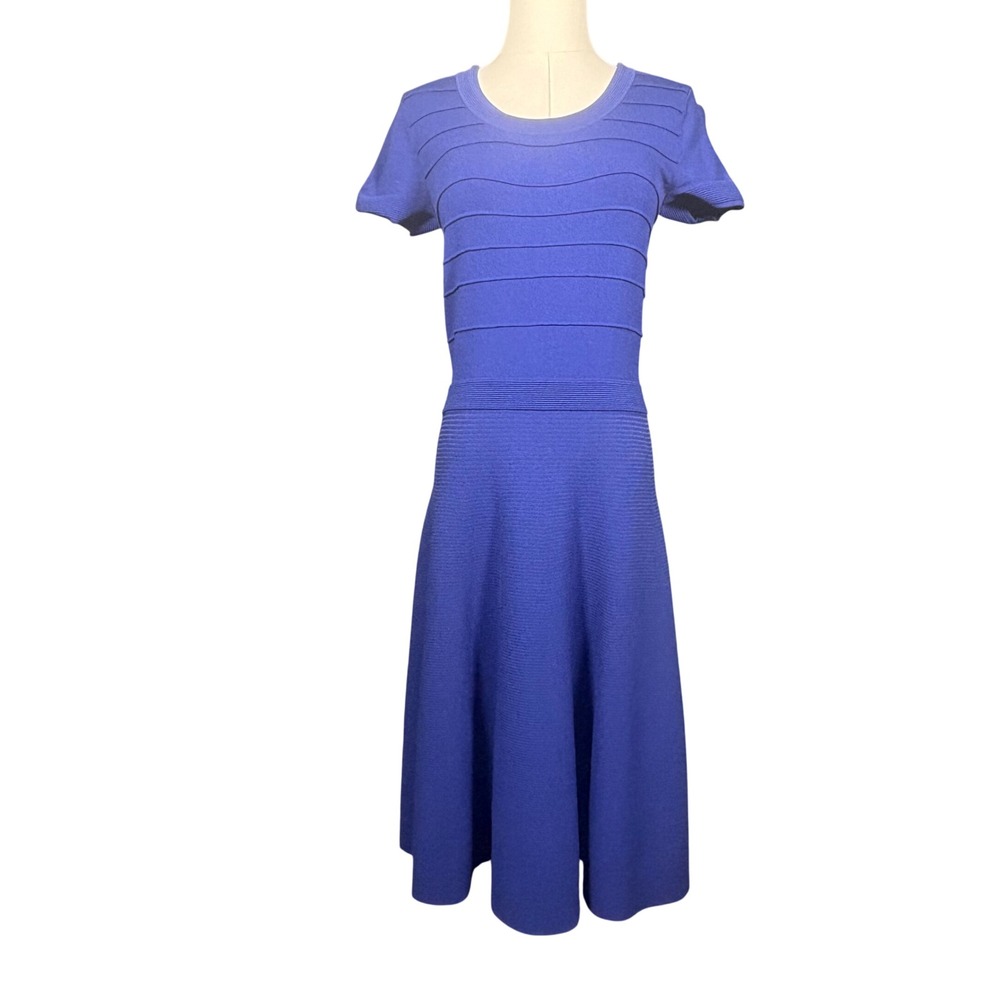 Rebecca Taylor Cobalt Blue Ribbed Knit Fit & Flare Dress Short Sleeve Small